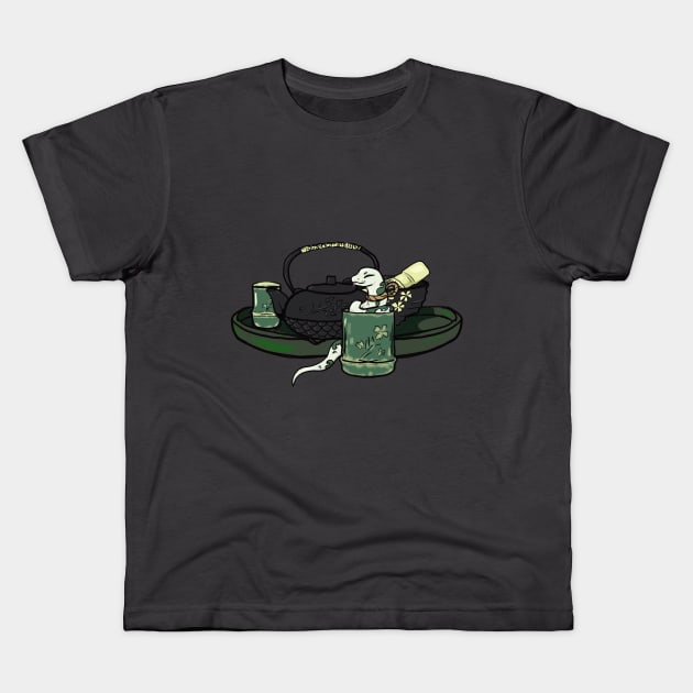 Snake and Bamboo Tea Kids T-Shirt by Shadowsantos